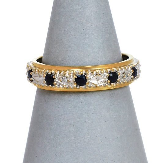 Pre-Owned 9ct Gold Diamond & Sapphire Eternity Ring Size O