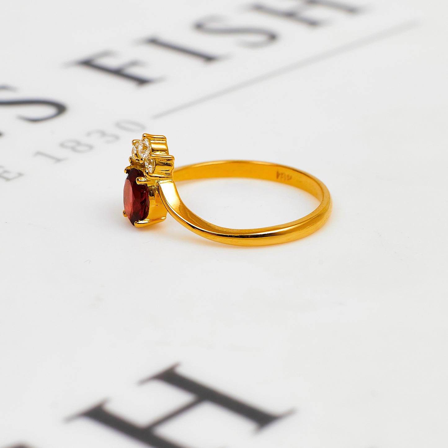 Pre-Owned 18ct Gold Garnet & CZ Dress Ring Size O.5