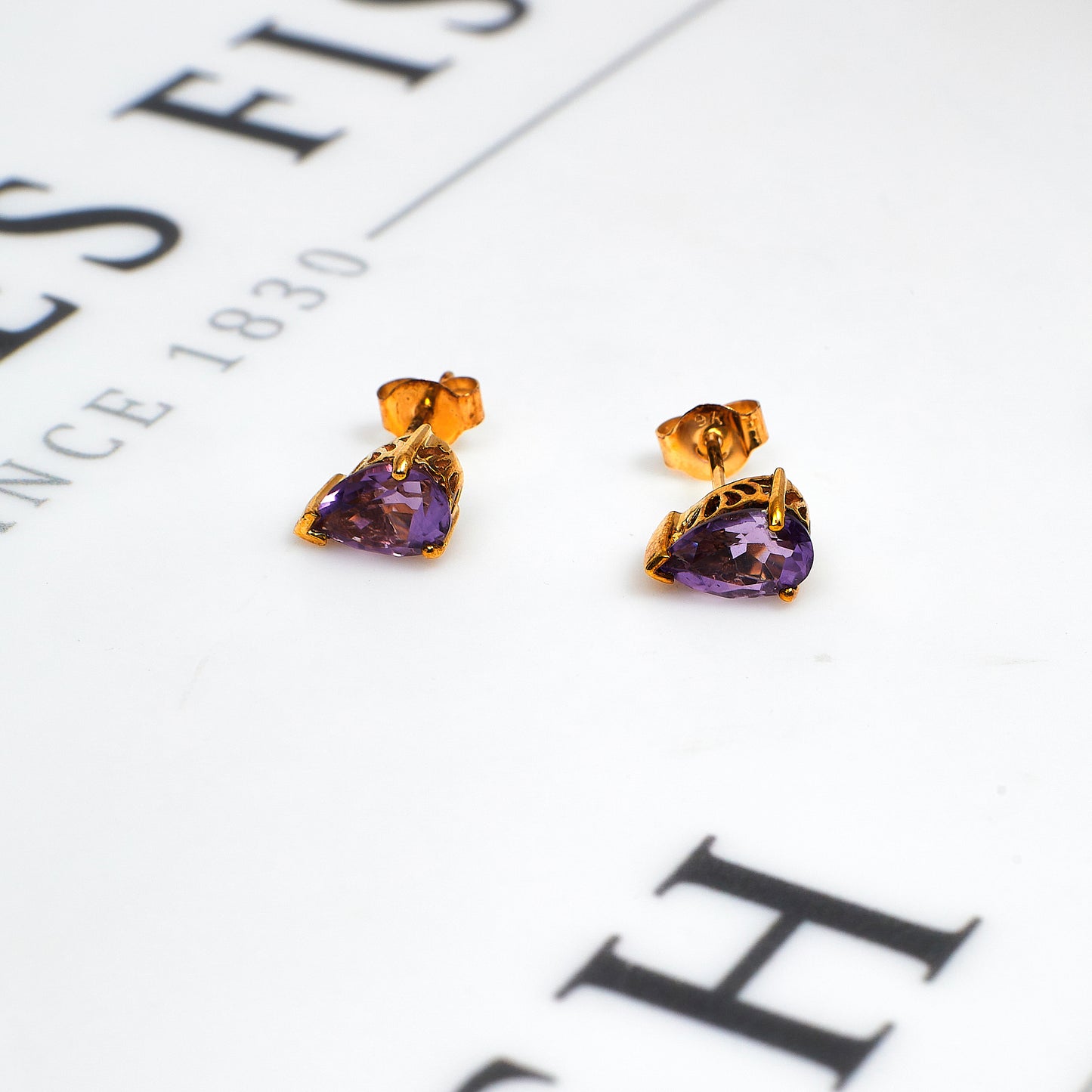 Pre-Owned 9ct Gold Pear Cut Amethyst Stud Earrings