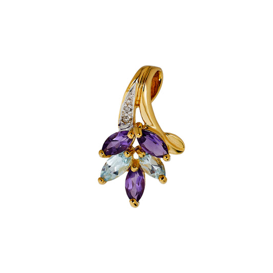 Pre-Owned 9ct Gold Leaf Spray Design Gemstone Pendant