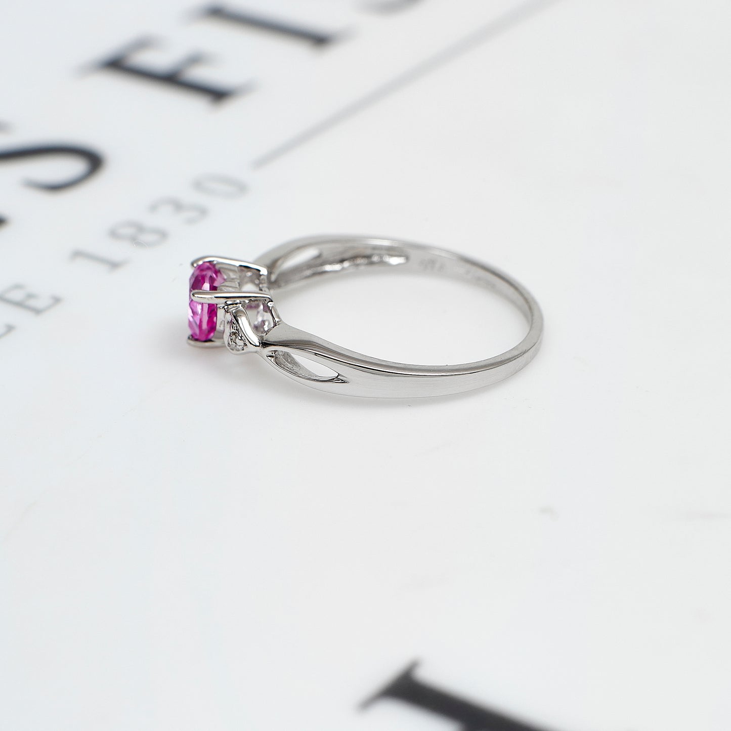 Pre-Owned 9ct White Gold Heart Sapphire & 2 Diamond Ring