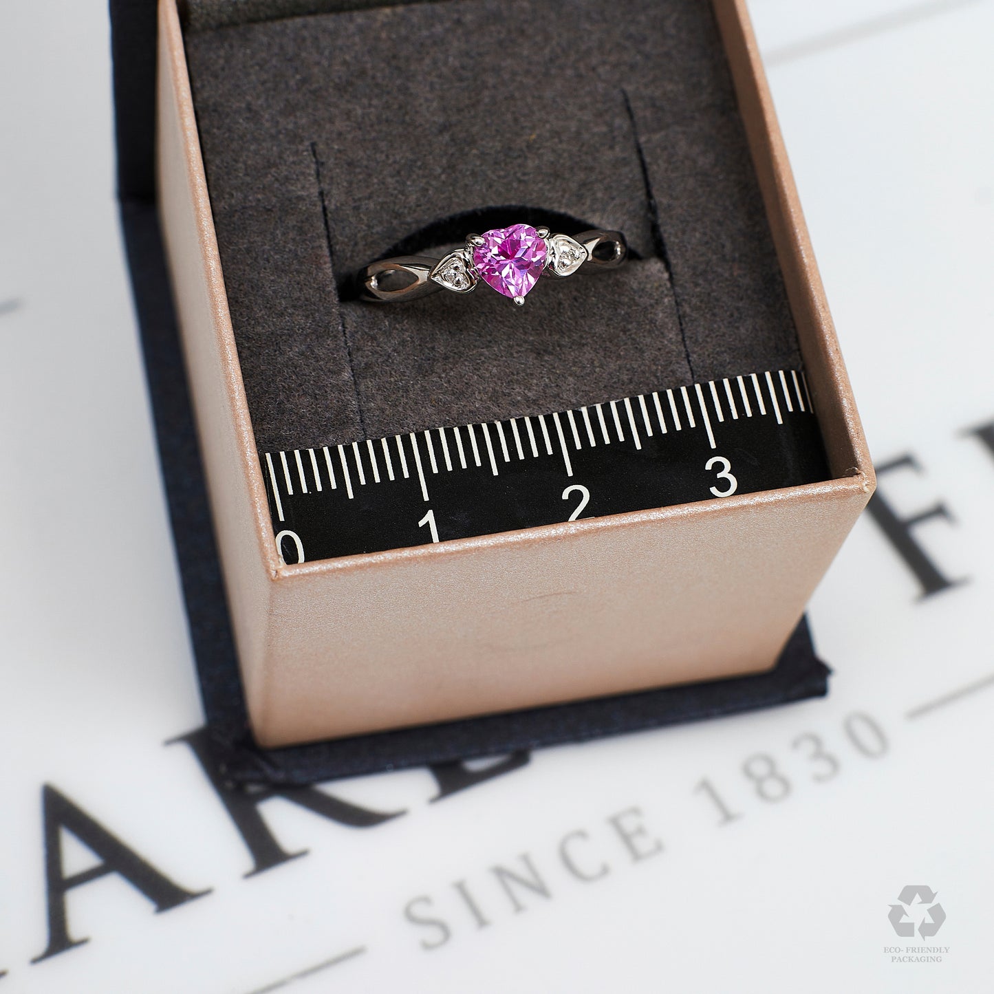 Pre-Owned 9ct White Gold Heart Sapphire & 2 Diamond Ring