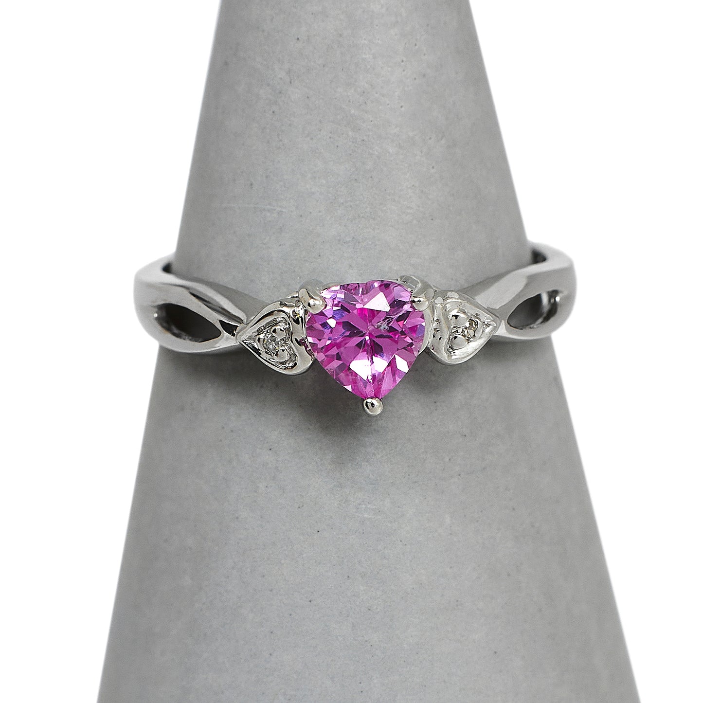 Pre-Owned 9ct White Gold Heart Sapphire & 2 Diamond Ring