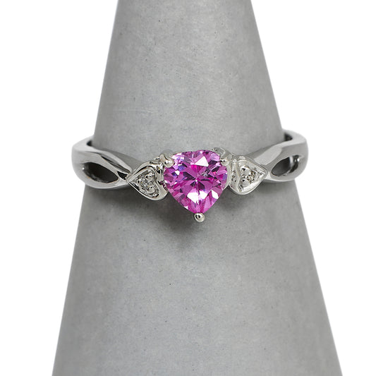 Pre-Owned 9ct White Gold Heart Sapphire & 2 Diamond Ring