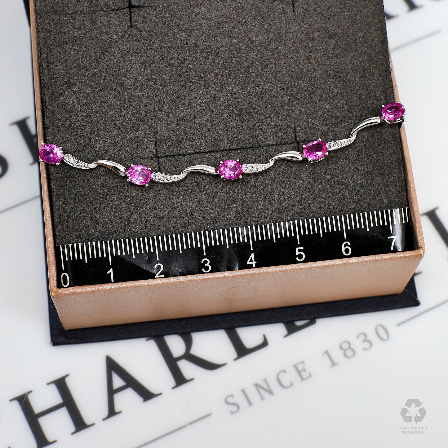Pre-Owned 9ct White Gold Pink Sapphire Bracelet 7.5 Inch