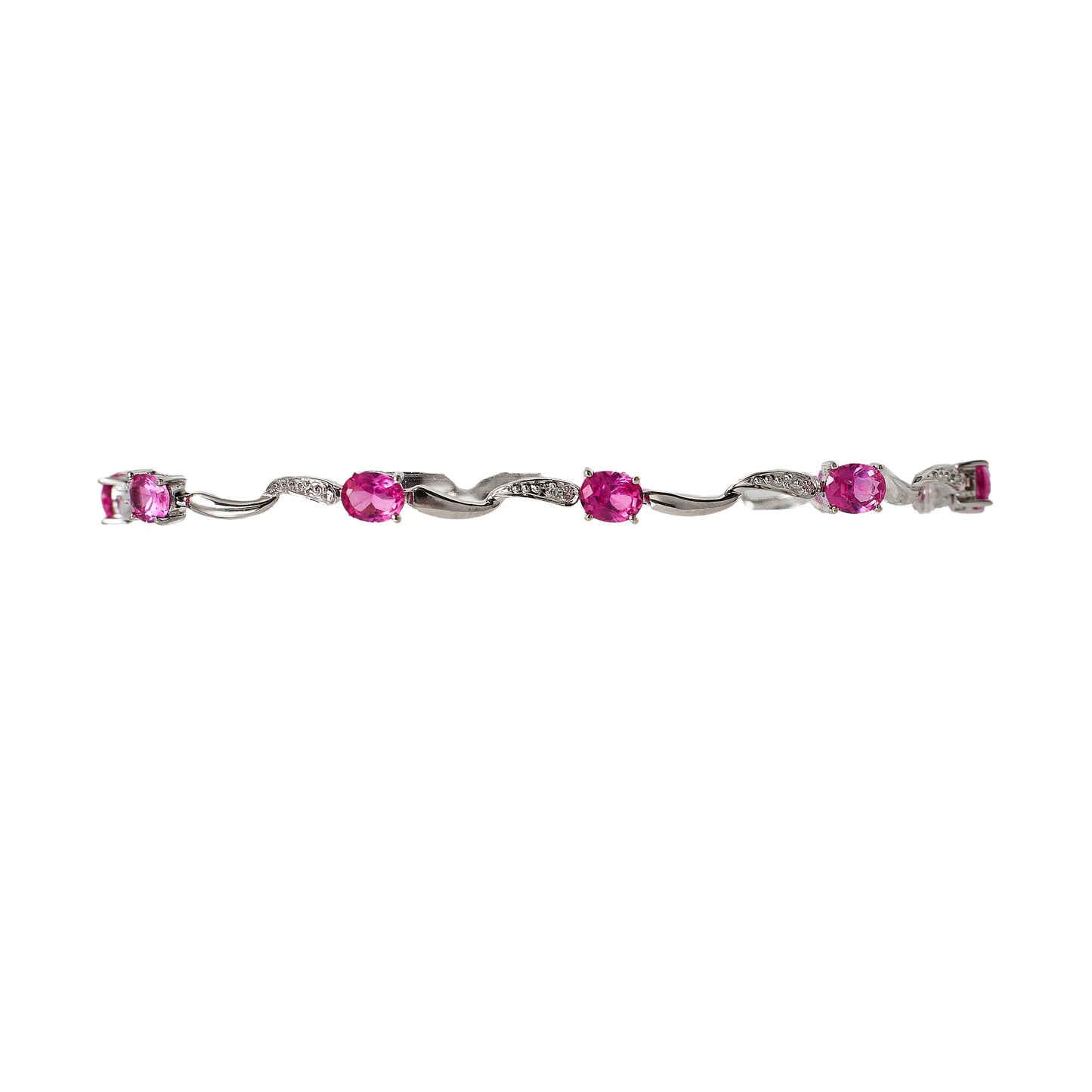 Pre-Owned 9ct White Gold Pink Sapphire Bracelet 7.5 Inch