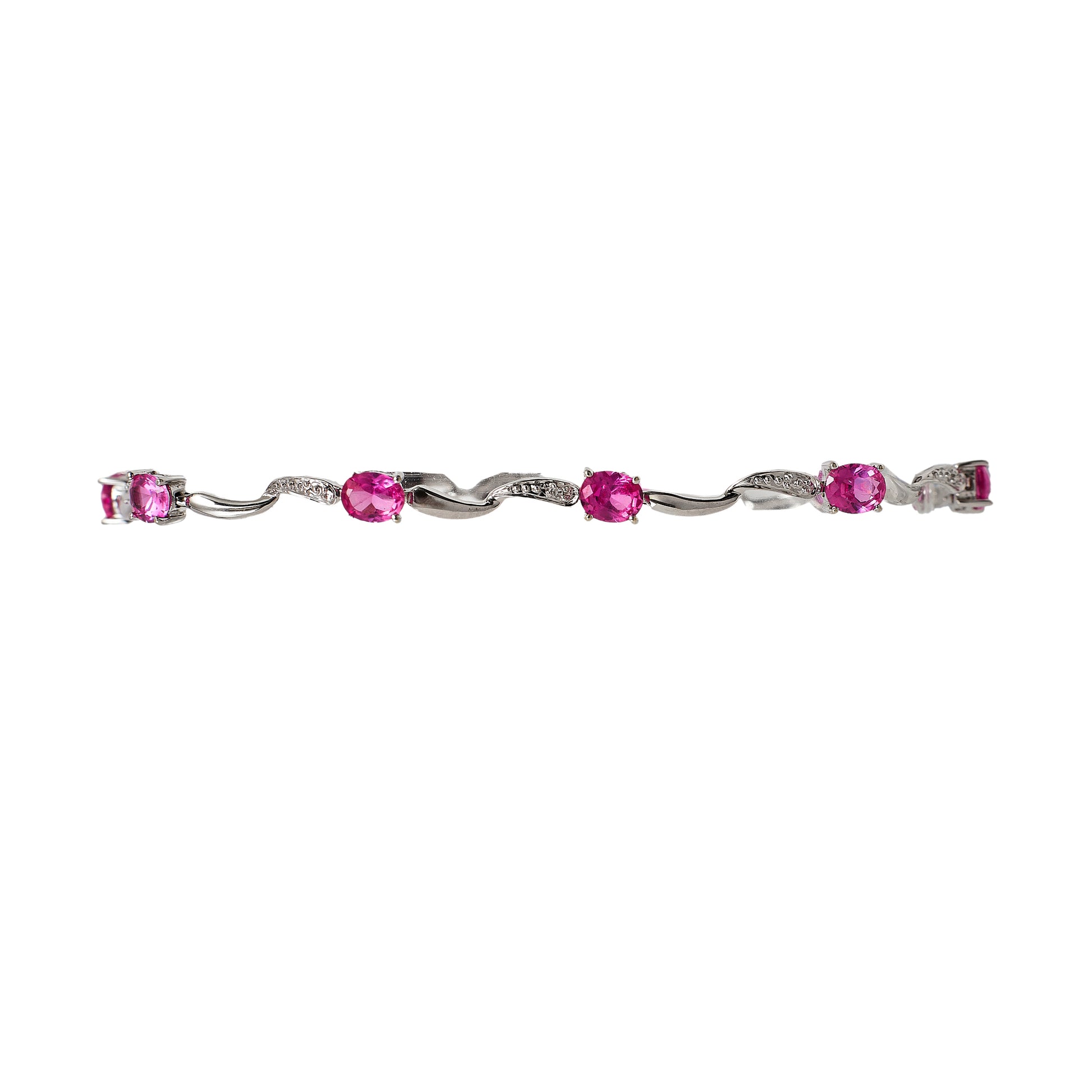 Pre-Owned 9ct White Gold Pink Sapphire Bracelet 7.5 Inch