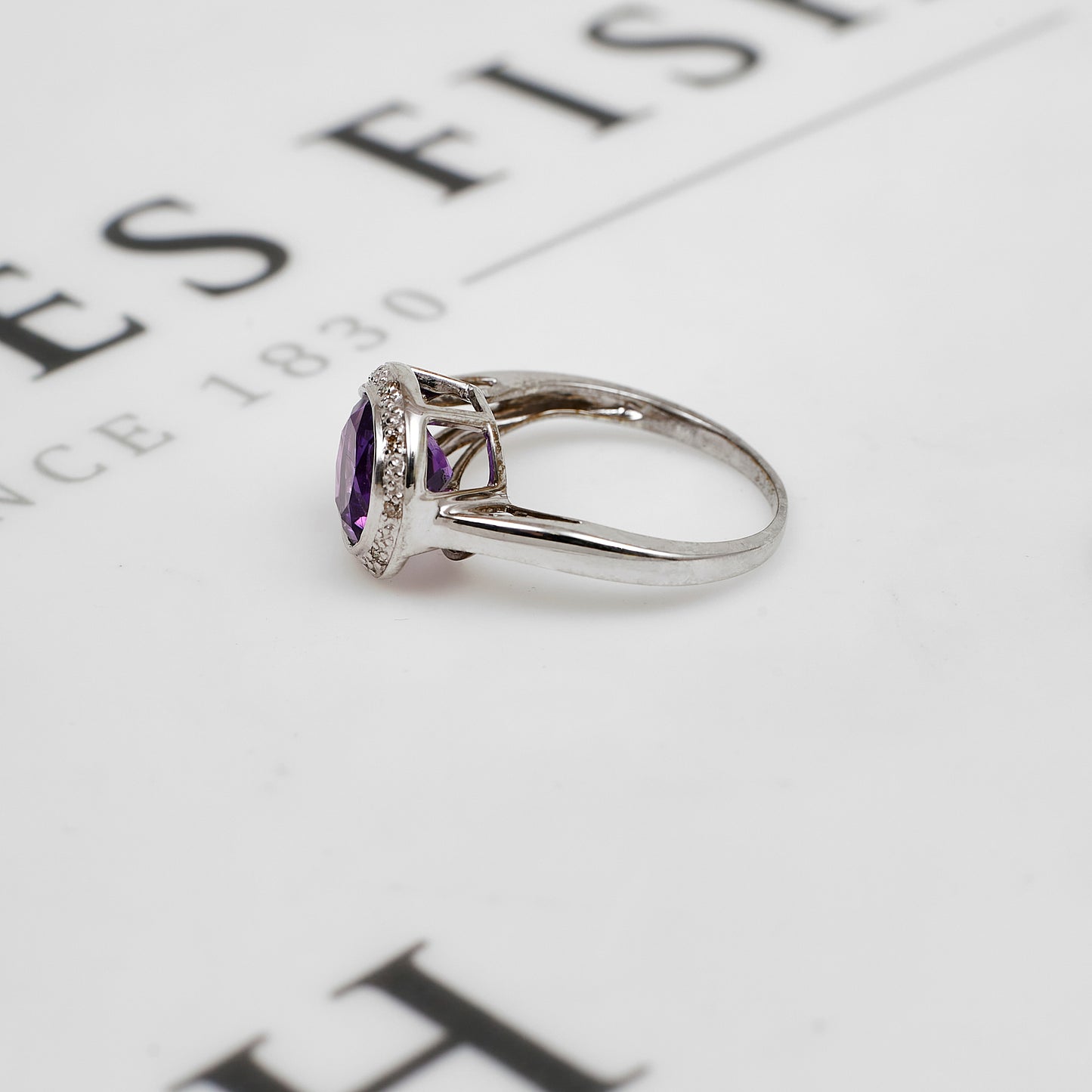 Pre-Owned 9ct White Gold Amethyst & Diamond Ring Size K