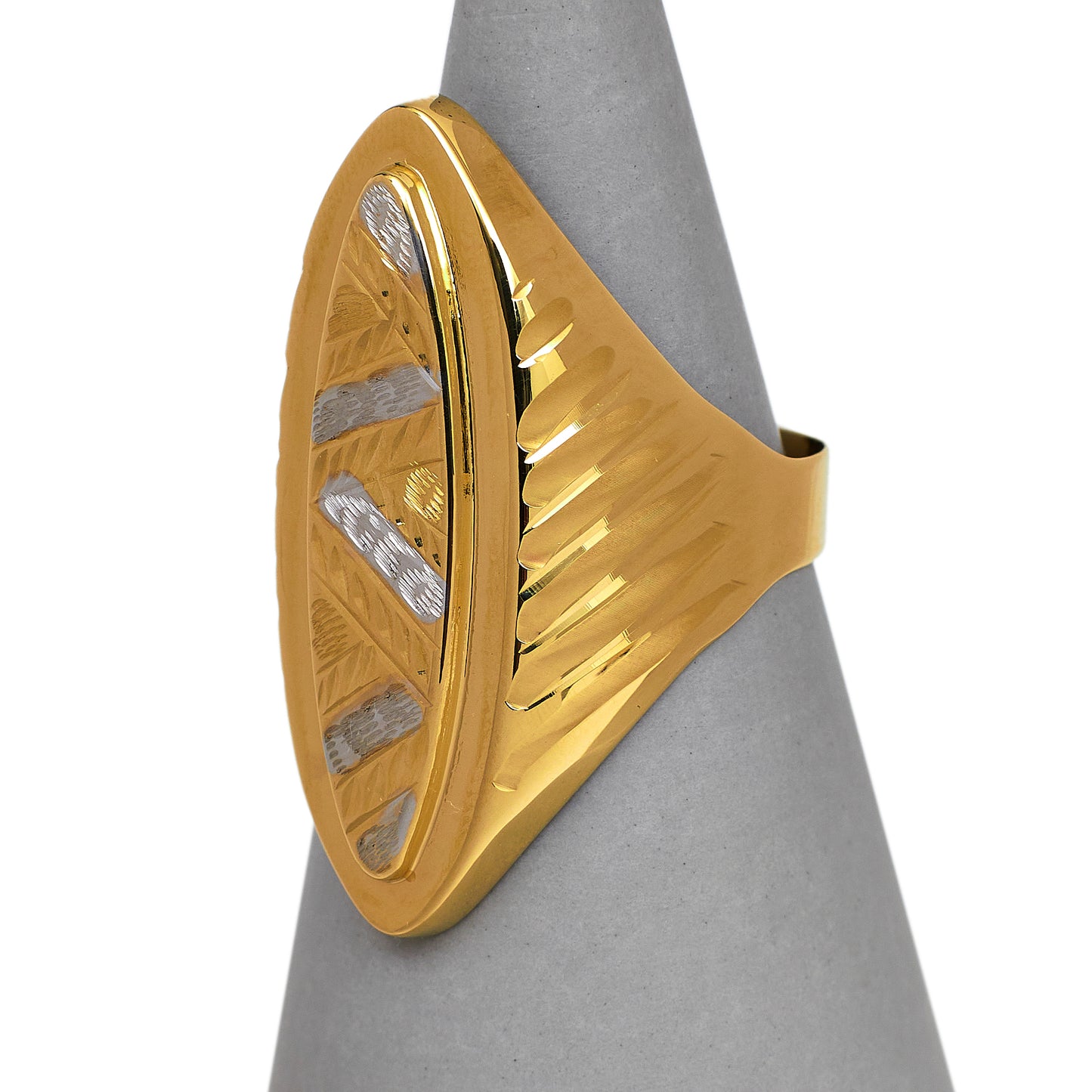 Pre-Owned 14ct Gold Tricolour Patterned Ring Size T