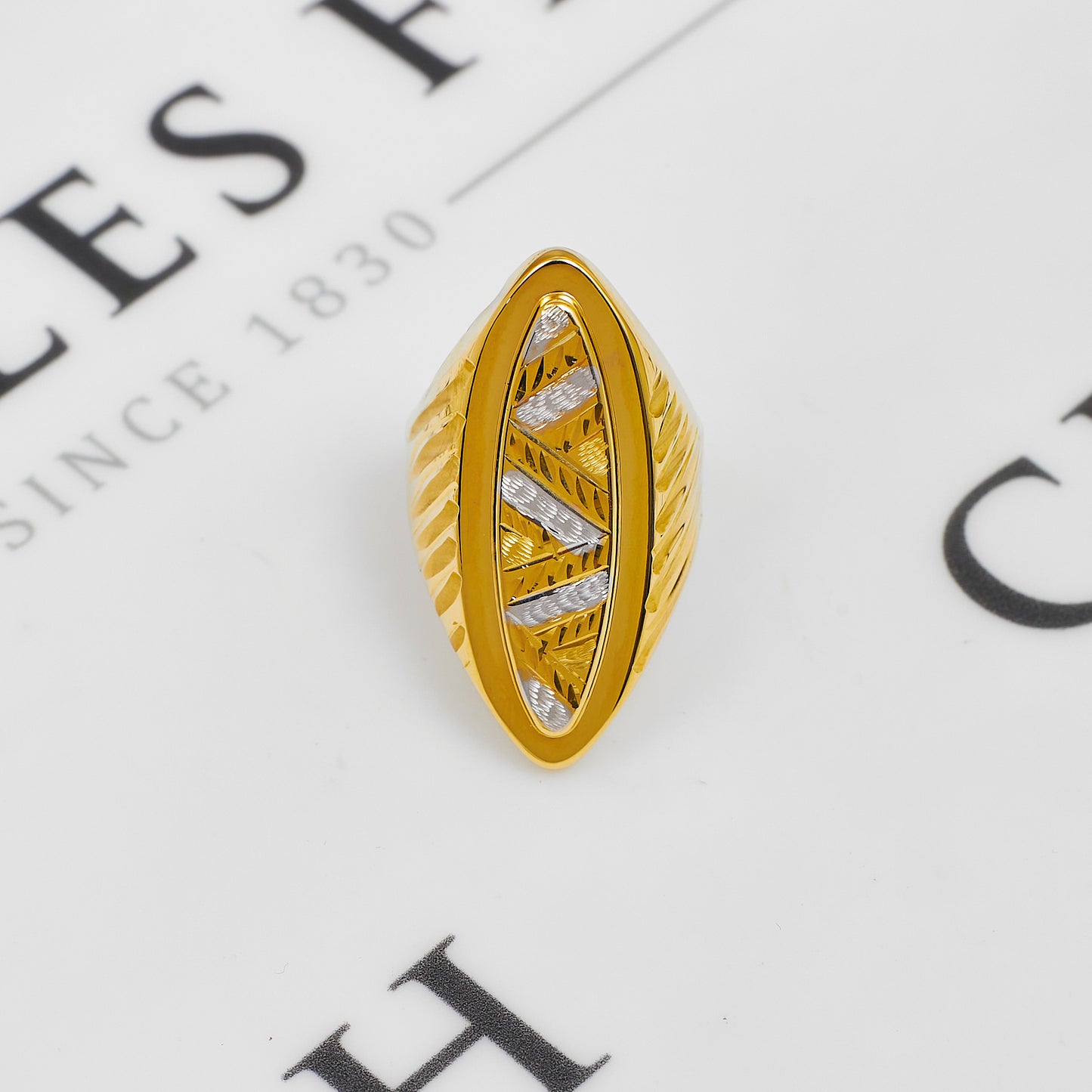 Pre-Owned 14ct Gold Tricolour Patterned Ring Size T