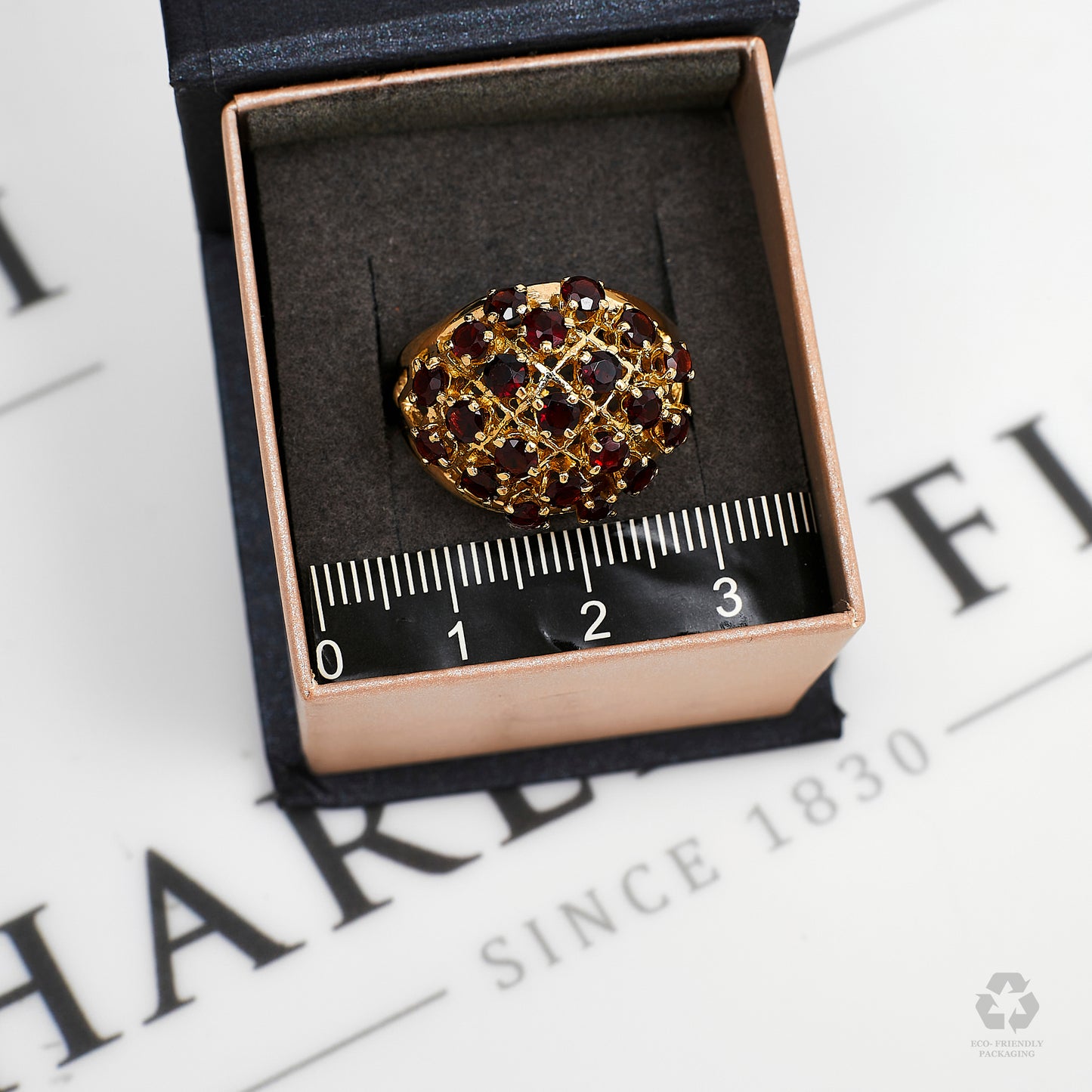 Pre-Owned 9ct Gold Multi Garnet Bump Head Ring