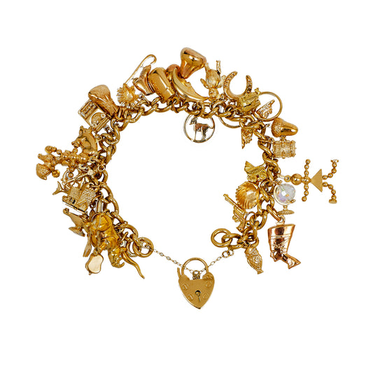 Pre-Owned 9ct Gold Charm Bracelet & 36 Charms 8 Inch