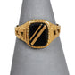 Pre-Owned 9ct Gold Onyx Signet Ring & Gold Stripes Size P