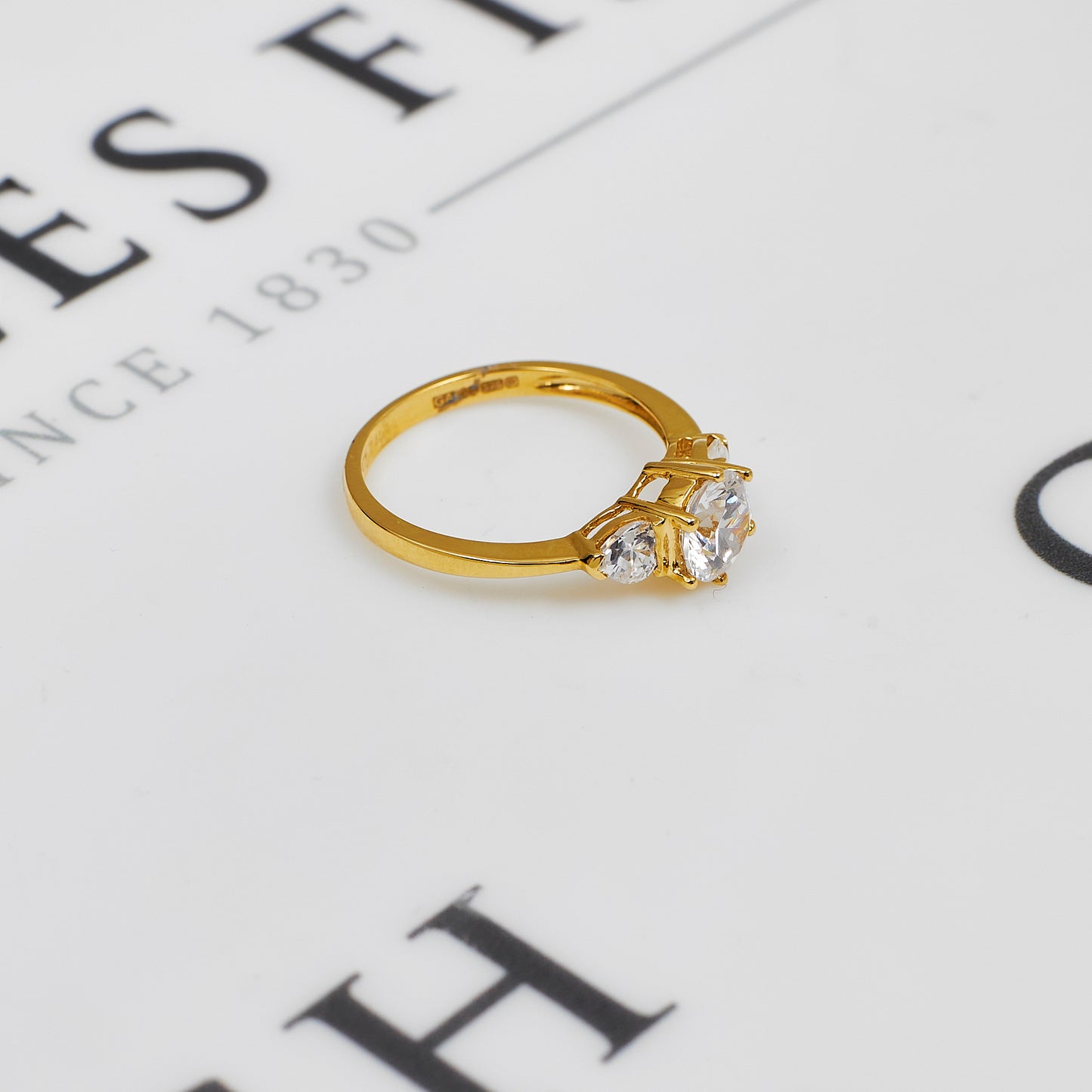 Pre-Owned 9ct Gold 3 CZ Dress Ring Size P