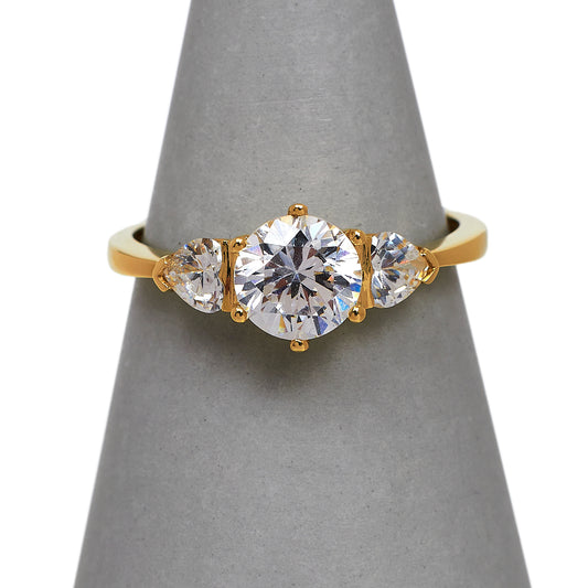 Pre-Owned 9ct Gold 3 CZ Dress Ring Size P