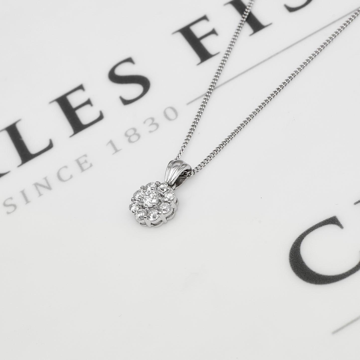 Pre-Owned 9ct White Gold & CZ Petite Cluster Pendant