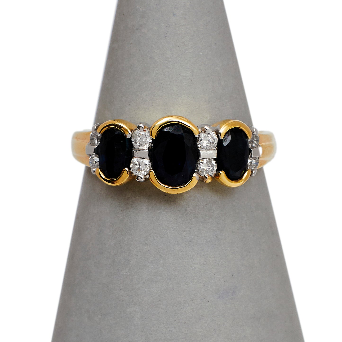 Pre-Owned 9ct Gold 3 Oval Sapphire & Diamond Ring Size L