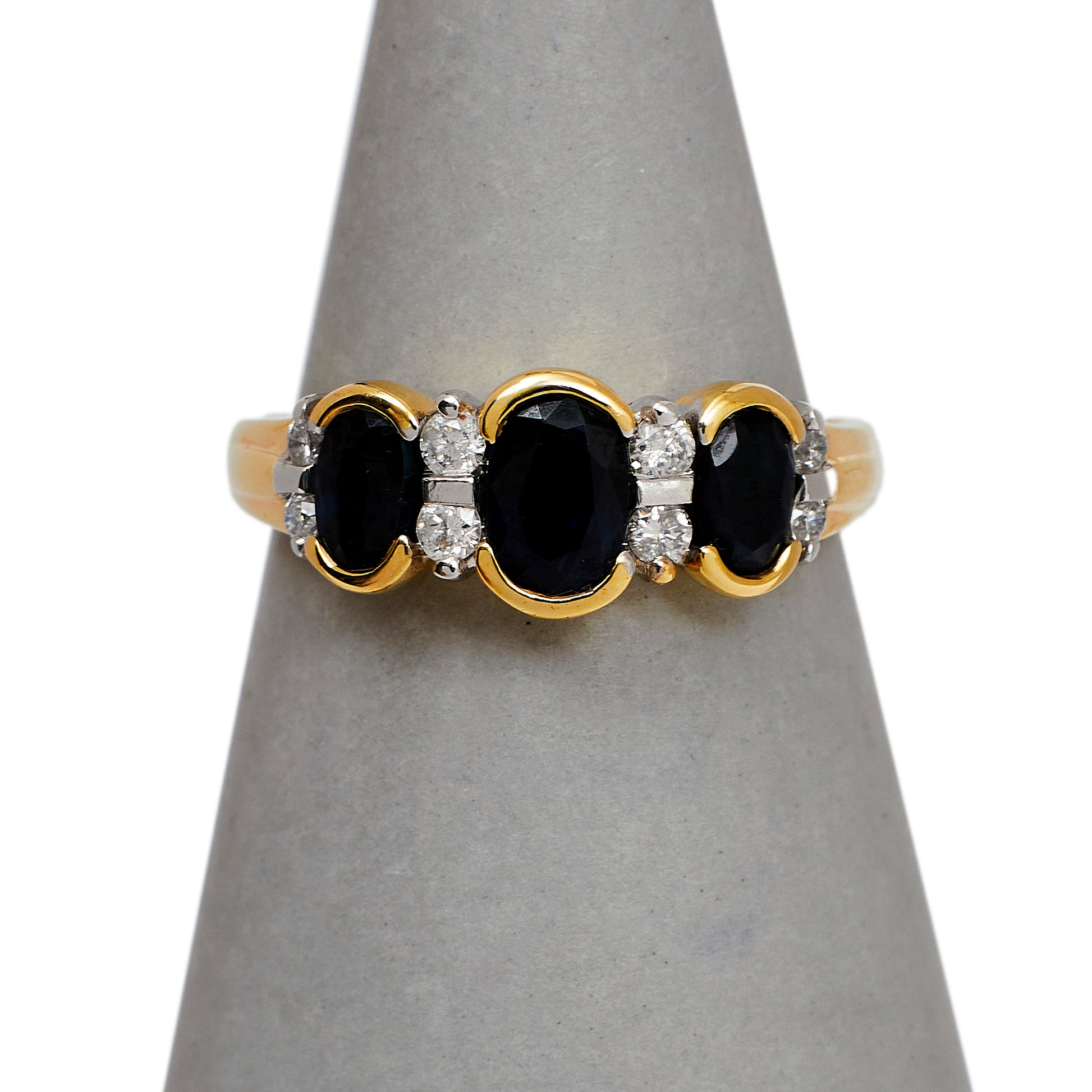 Pre-Owned 9ct Gold 3 Oval Sapphire & Diamond Ring Size L
