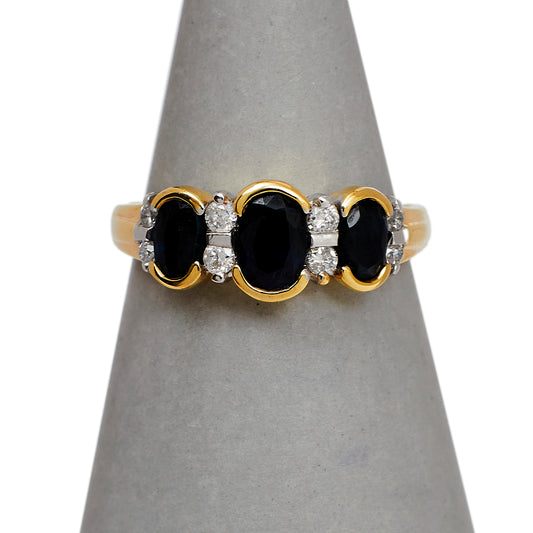 Pre-Owned 9ct Gold 3 Oval Sapphire & Diamond Ring Size L