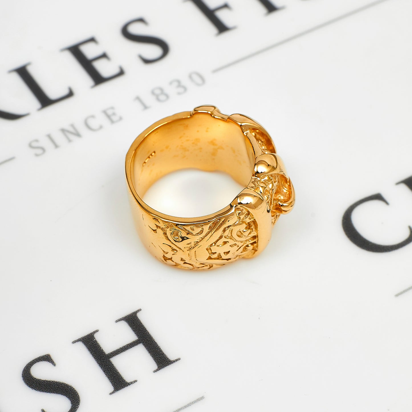 Pre-Owned 9ct Gold Mens Double Buckle Ring Extra Large