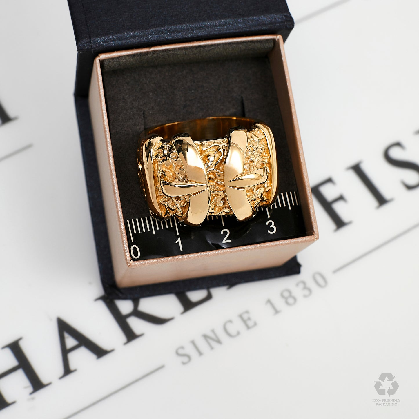 Pre-Owned 9ct Gold Mens Double Buckle Ring Extra Large