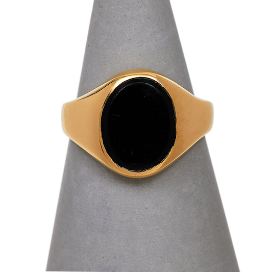 Pre-Owned 9ct Gold & Onyx Signet Ring Size I
