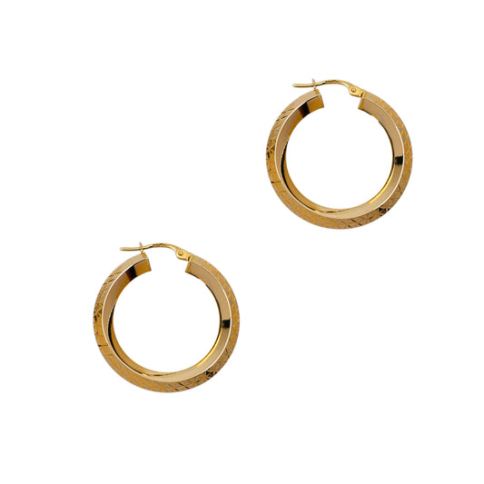 Pre-Owned 9ct Gold Star Pattern Creole Hoop Earrings