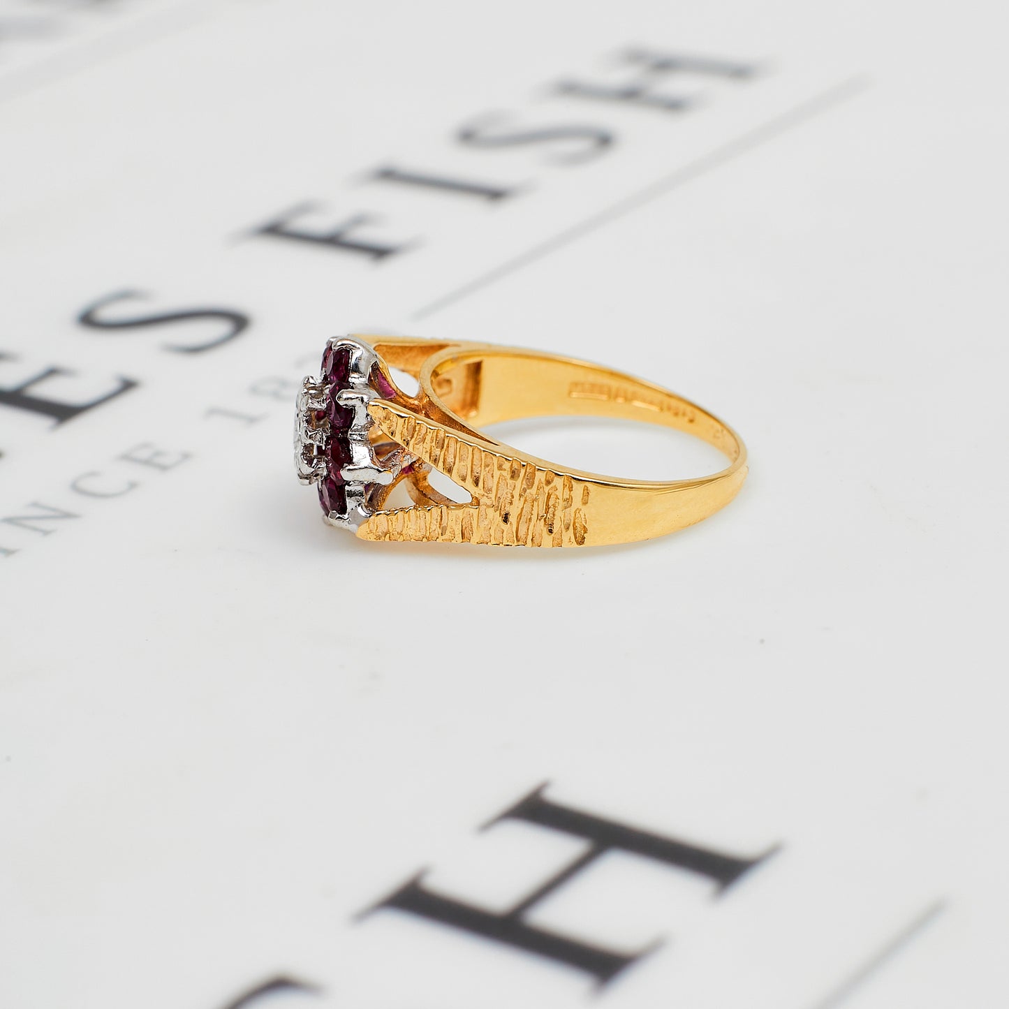 Pre-Owned 9ct Gold Ruby & Diamond Cluster Ring Size N