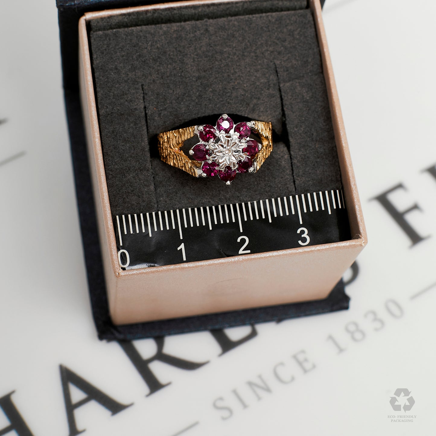 Pre-Owned 9ct Gold Ruby & Diamond Cluster Ring Size N