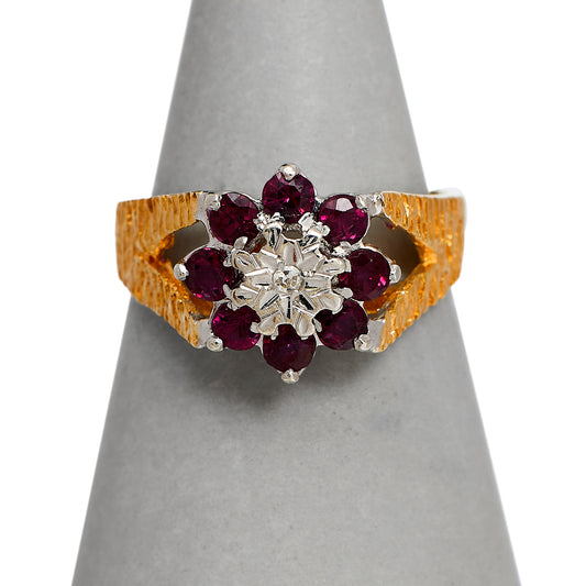 Pre-Owned 9ct Gold Ruby & Diamond Cluster Ring Size N