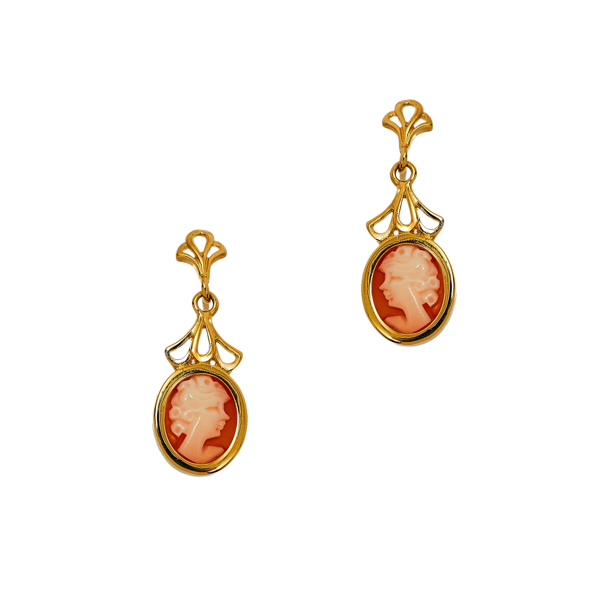 Pre-Owned 9ct Gold Cameo Drop Earrings 