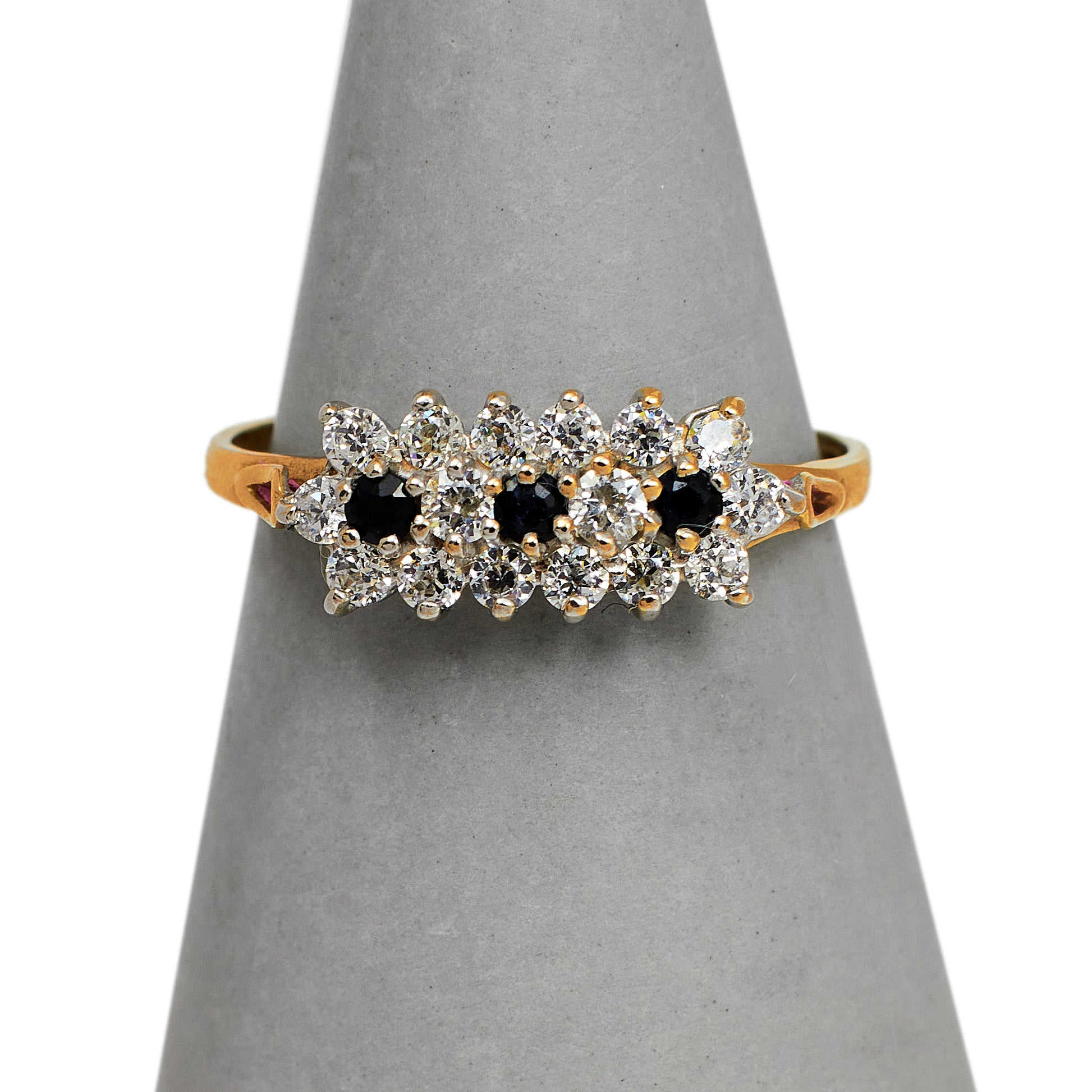 Pre-Owned 9ct Gold Sapphire & CZ Cluster Ring Size L.5