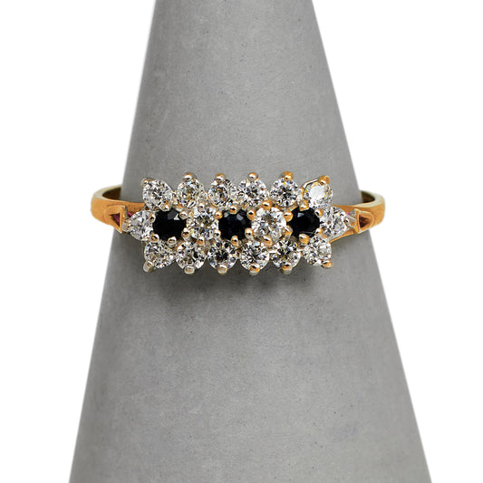 Pre-Owned 9ct Gold Sapphire & CZ Cluster Ring Size L.5
