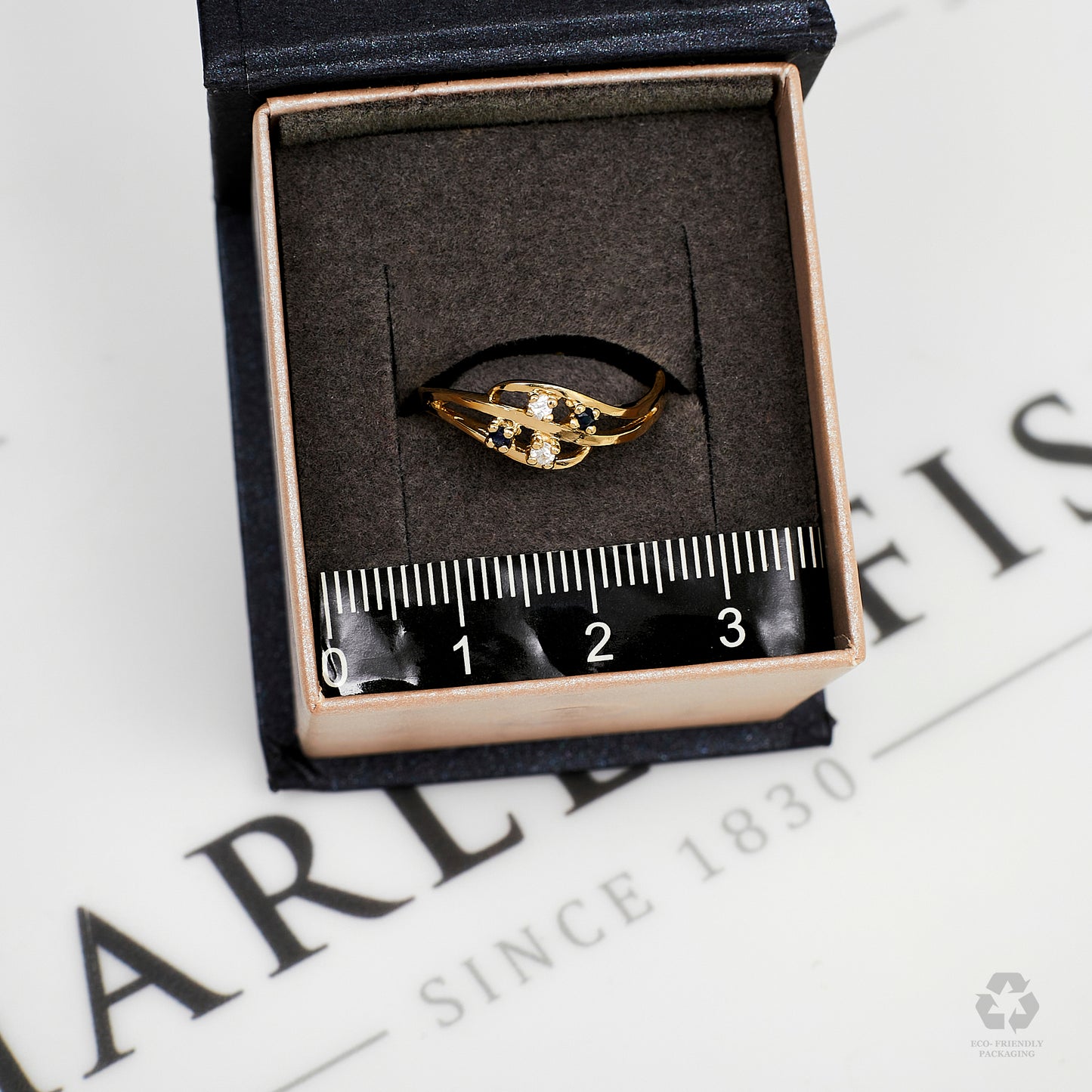 Pre-Owned 9ct Gold Sapphire & CZ Dress Ring Size M