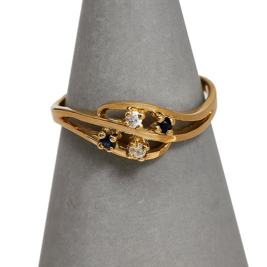 Pre-Owned 9ct Gold Sapphire & CZ Dress Ring Size M