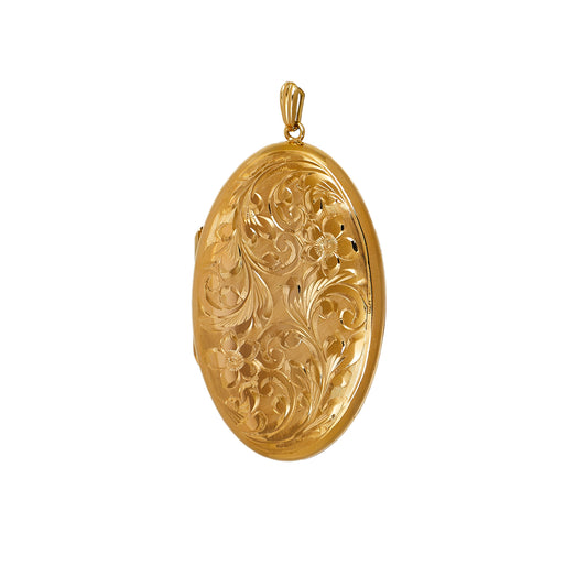 Pre-Owned 9ct Gold Oval Flower Swirl Locket Pendant
