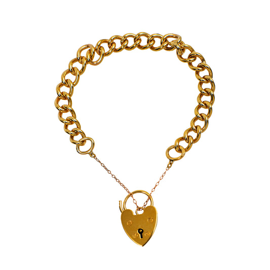 Pre-Owned 9ct Gold Curb Bracelet & Padlock 7 Inch