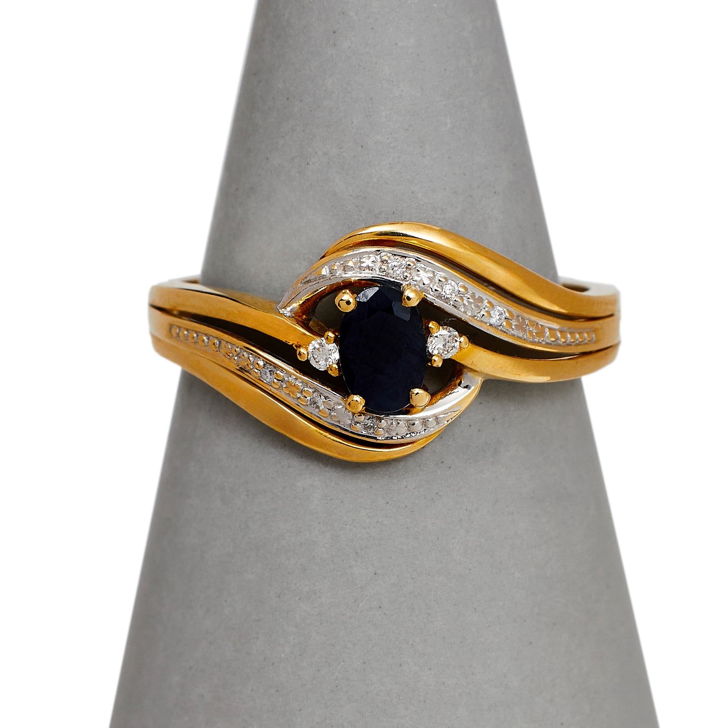 Pre-Owned 9ct Gold Oval Sapphire & Diamond Twist Ring
