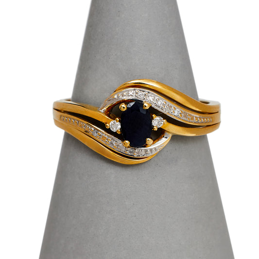 Pre-Owned 9ct Gold Oval Sapphire & Diamond Twist Ring