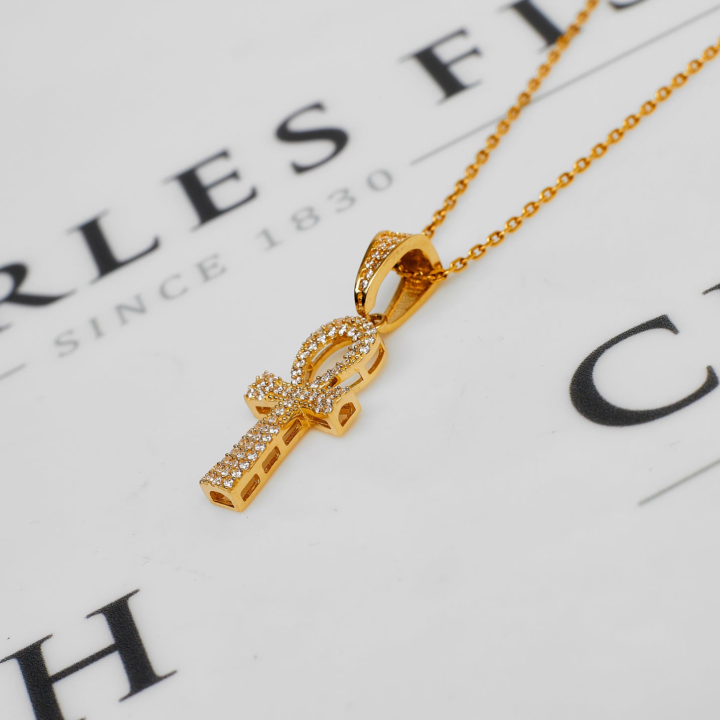 Pre-Owned 9ct Gold CZ Ankh Pendant