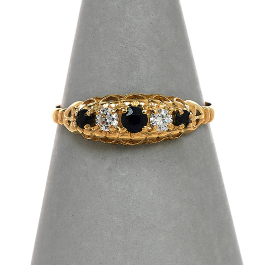 Pre-Owned 9ct Gold Sapphire & CZ Dress Ring Size O