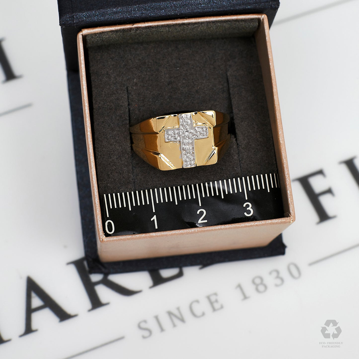 Pre-Owned 9ct Gold Diamond Cross Signet Ring Size R