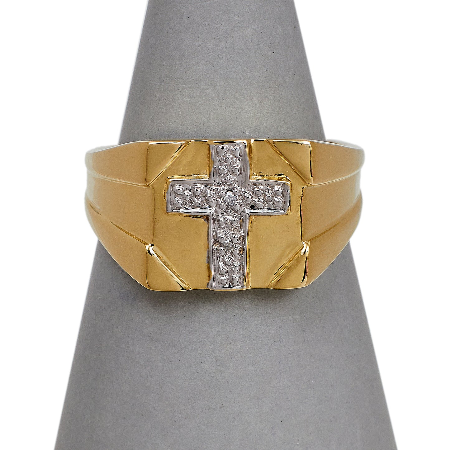 Pre-Owned 9ct Gold Diamond Cross Signet Ring Size R