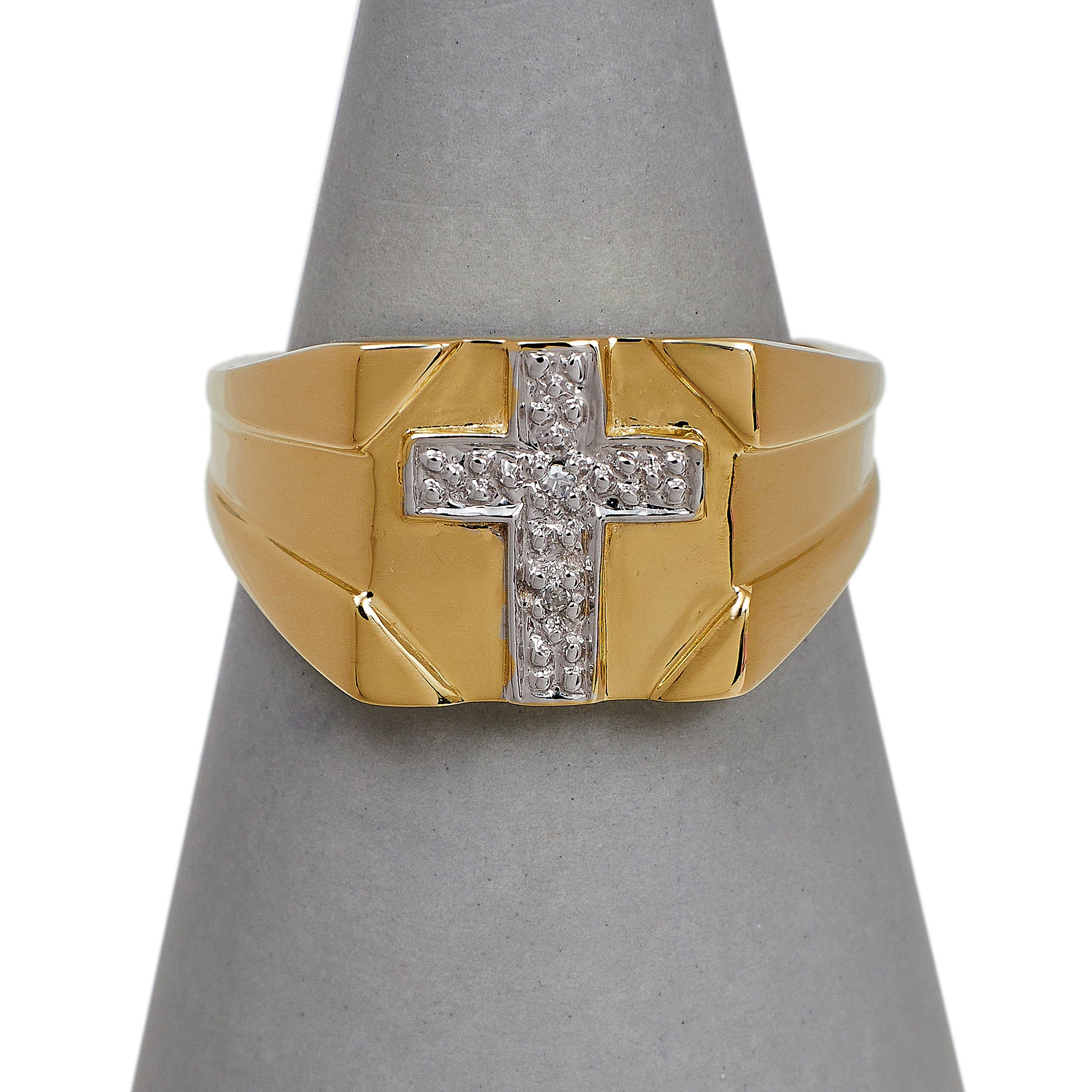 Pre-Owned 9ct Gold Diamond Cross Signet Ring Size R