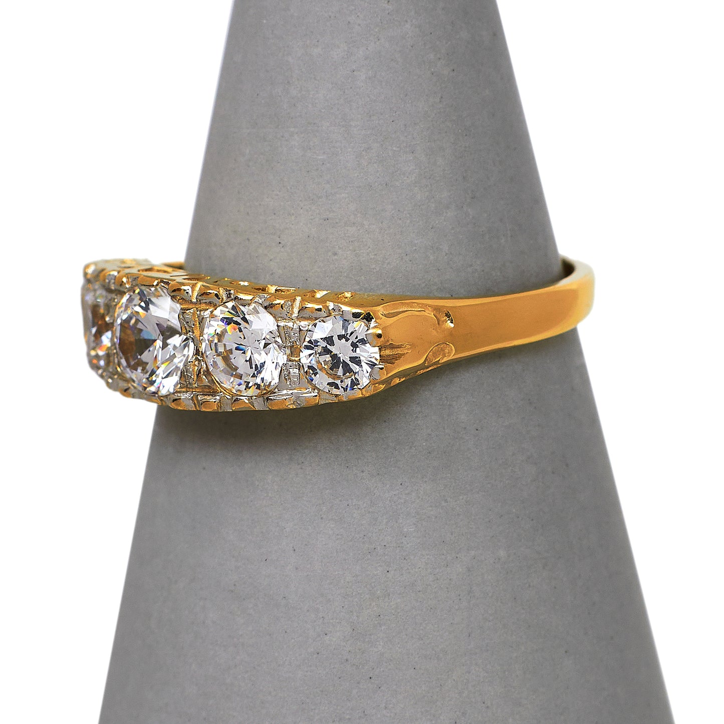 Pre-Owned 9ct Gold & 5 CZ Dress Ring Size P
