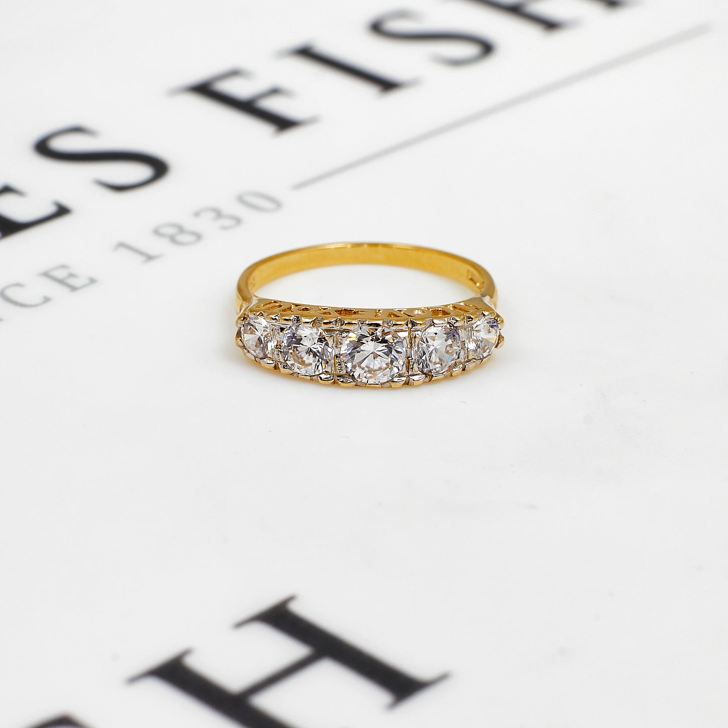 Pre-Owned 9ct Gold & 5 CZ Dress Ring Size P