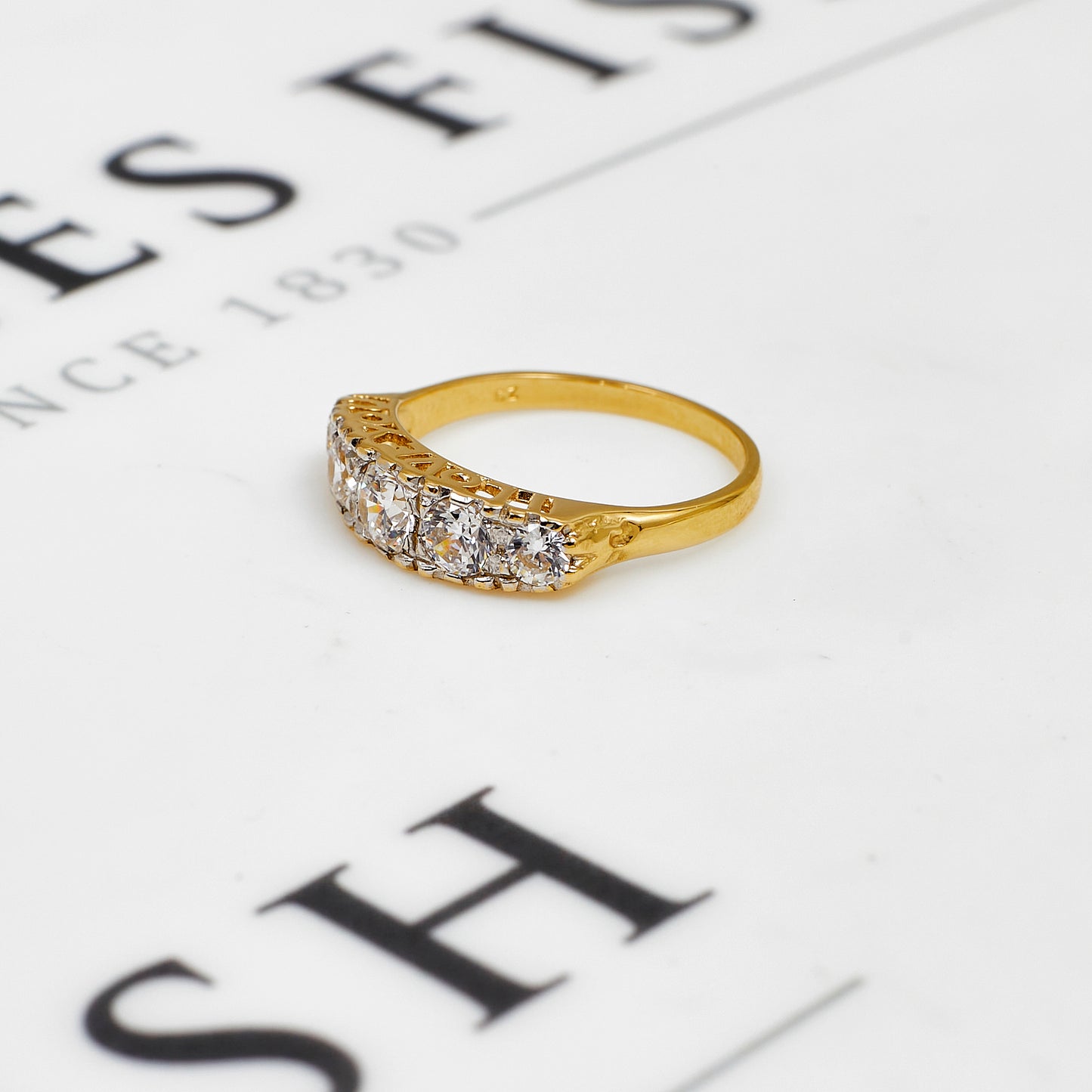 Pre-Owned 9ct Gold & 5 CZ Dress Ring Size P
