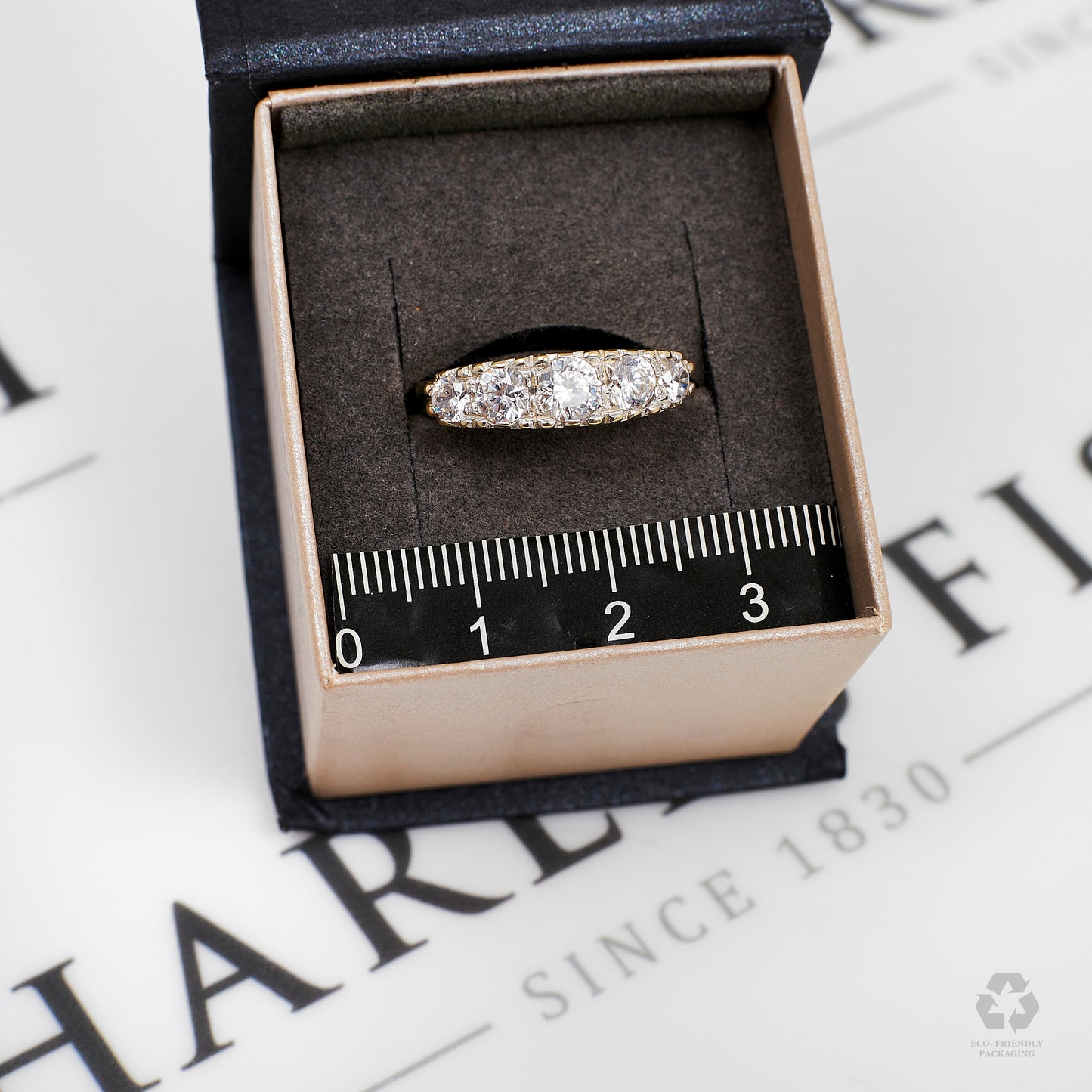 Pre-Owned 9ct Gold & 5 CZ Dress Ring Size P