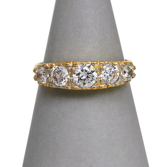 Pre-Owned 9ct Gold & 5 CZ Dress Ring Size P
