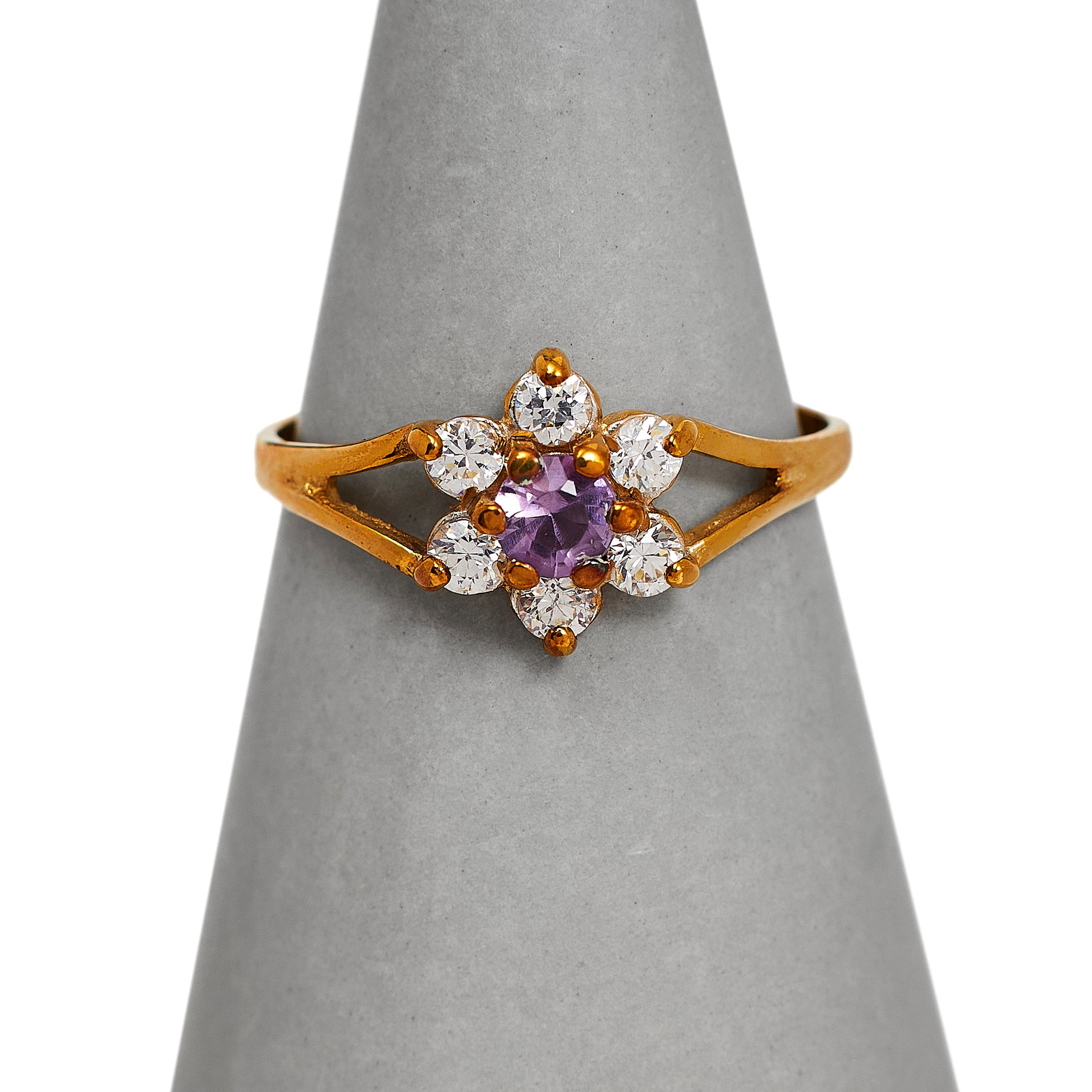 Pre-Owned 9ct Gold Amethyst & CZ  Cluster Ring Size L